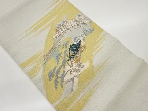 地紙に民家・橋・人物模様織出し名古屋帯